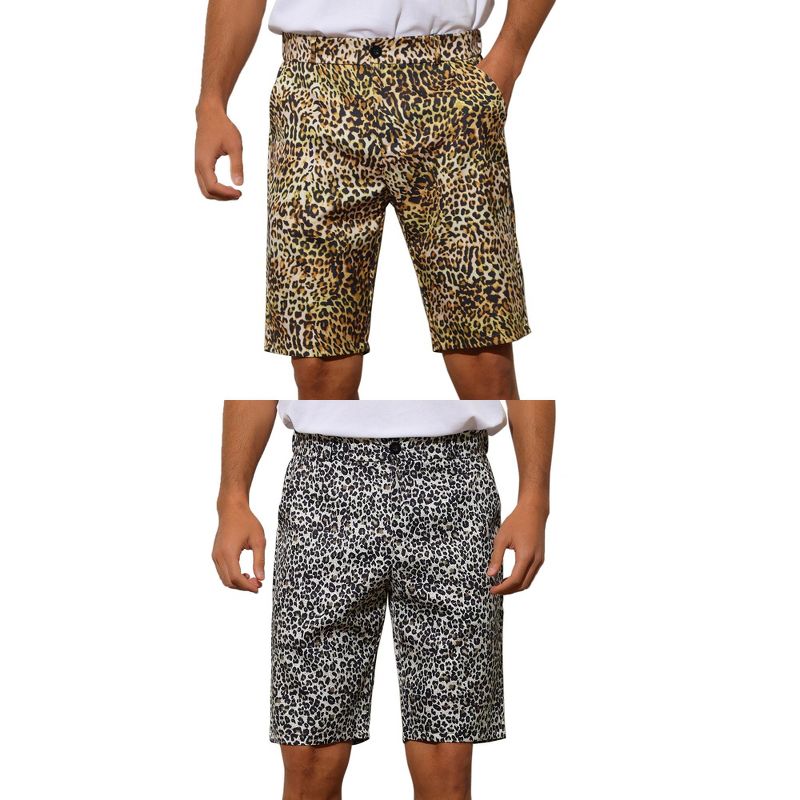 Lars Amadeus Men's Regular Fit Summer Animal Printed Shorts 2 Packs Cheetah Print/Leopard Print 30