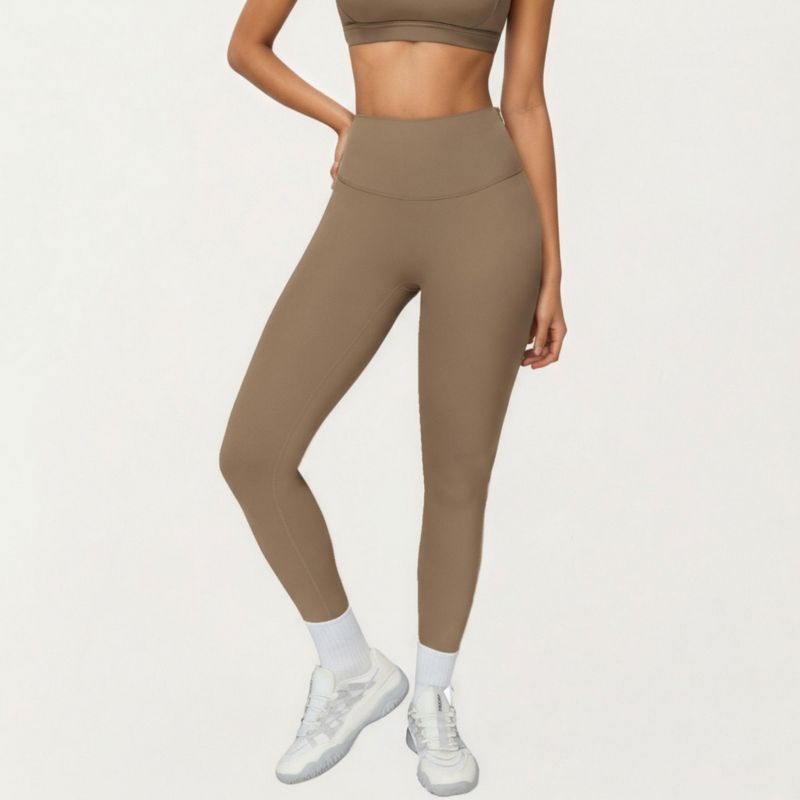 Anna-Kaci Active Women's High Waist Full Length Leggings with Smooth Seam Detailing and Stretch Fit Fabric - Small, Khaki