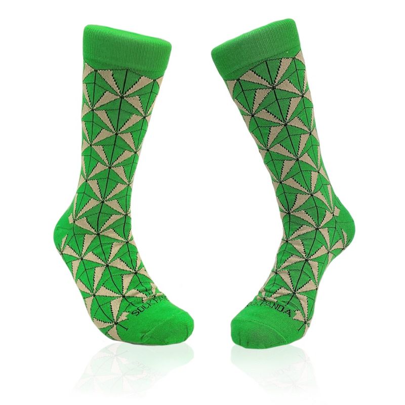 Green and Dark Beige Geometric Socks from the Sock Panda (Men's Sizes, Adult Large)