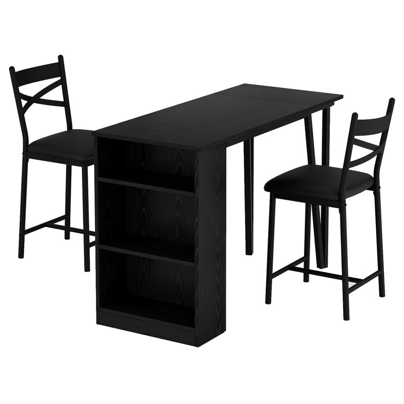 Bar Table and Chairs Set, 3 Piece Pub Dining Table with Flip Top Extension & Storage Shelves, Elevated Height Design, Kitchen Dining Furniture for 2