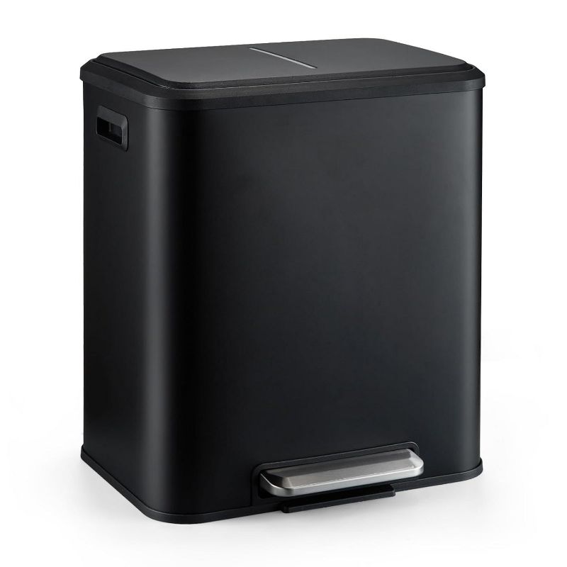 Acekool 30L Dual Compartment Trash Can with Soft-Close Lid, Two Removable Buckets, Stainless Steel Garbage Bin for Kitchen & Home, Black