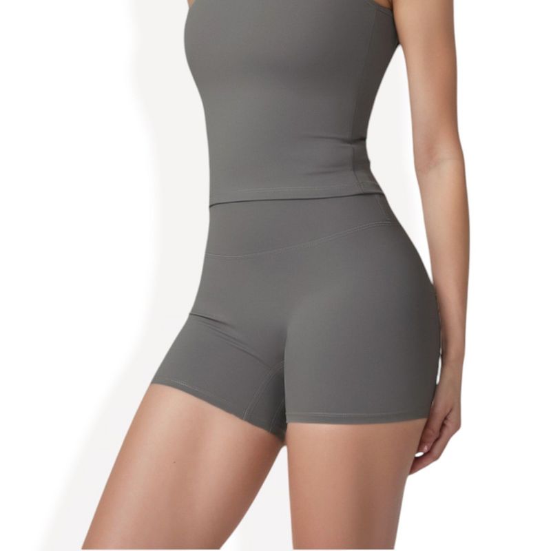 Anna-Kaci Active Women's High Waist Athletic Shorts for Yoga and Fitness for Comfort Workout Wear- Large, Dark Gray