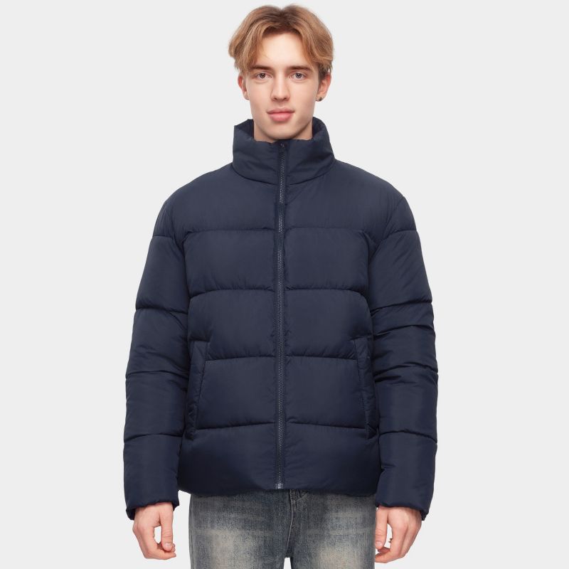 Rokka&Rolla Men's Solid Puffer Coat Stand Up Collar Jacket-Navy, size Large