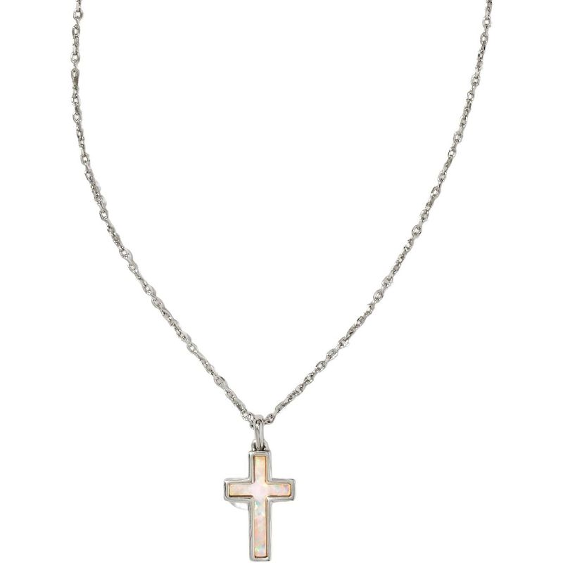 SmallRig Cross Pendant Necklace, Fashion Jewelry for Women RHODIUM - WHITE OPAL