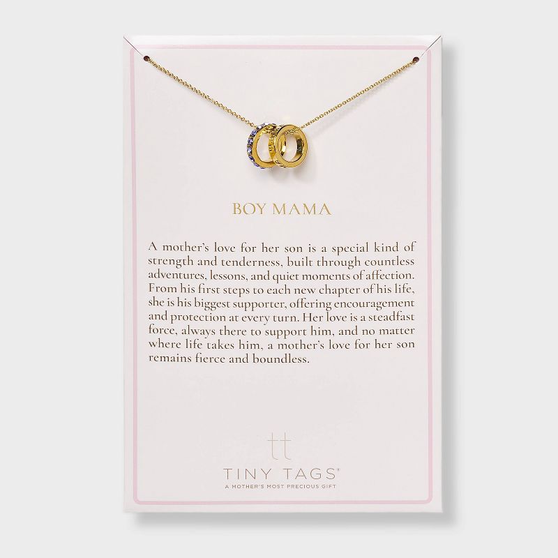 Tiny Tags 14K Gold Ion Plated Rhinestone Boy Mama Circle Pendant Necklace