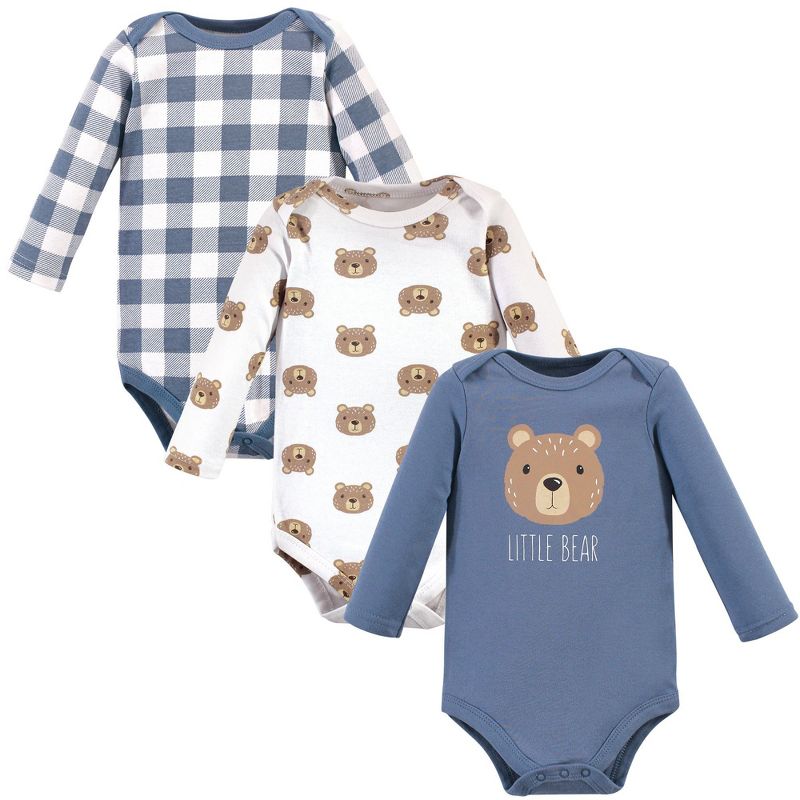 Hudson Baby Infant Boy Cotton Long-Sleeve Bodysuits 3pk, Little Bear, 0-3 Months