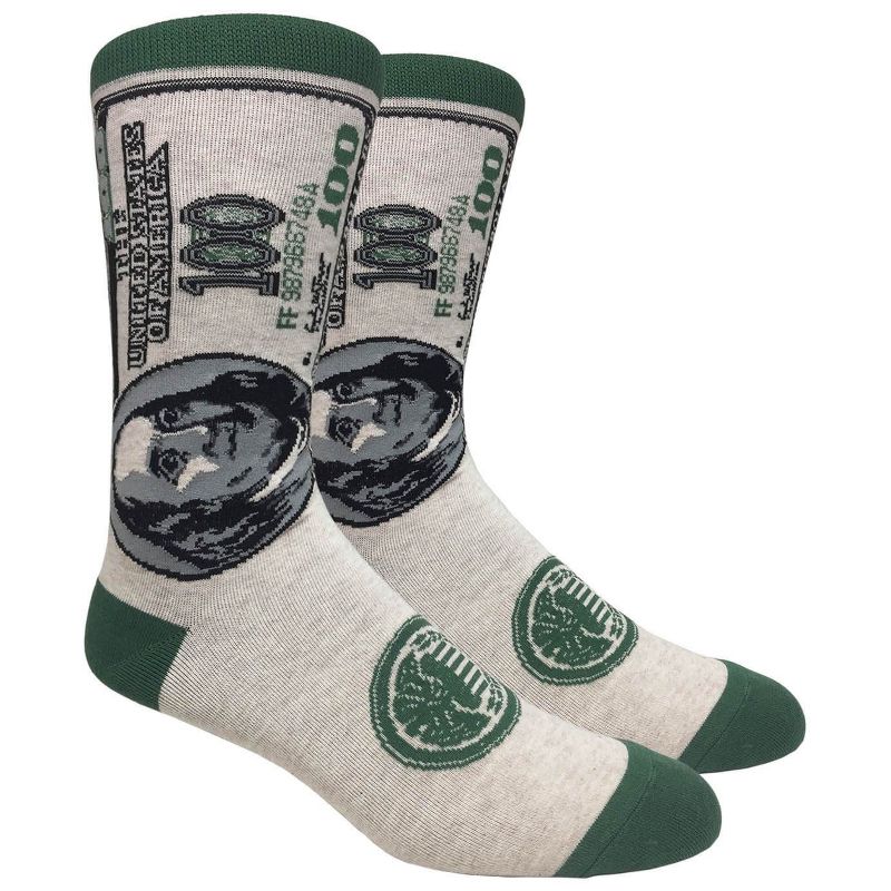 Benjamin Franklin 100 Dollar Bill Socks from the Sock Panda (Men's Sizes, Adult Large)