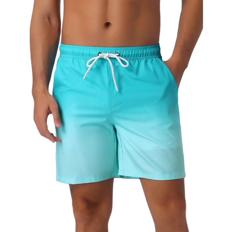 INSPIRE CHIC Men's Gradient Color Drawstring Elastic Waist Lining Summer Swimming Trunks Light Blue 36