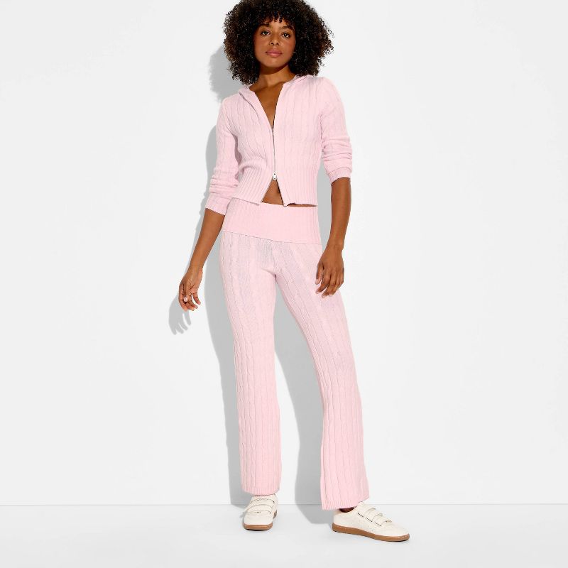 Women's Mid-Rise Foldover Cable Sweater Pants - Wild Fable™ Light Pink L