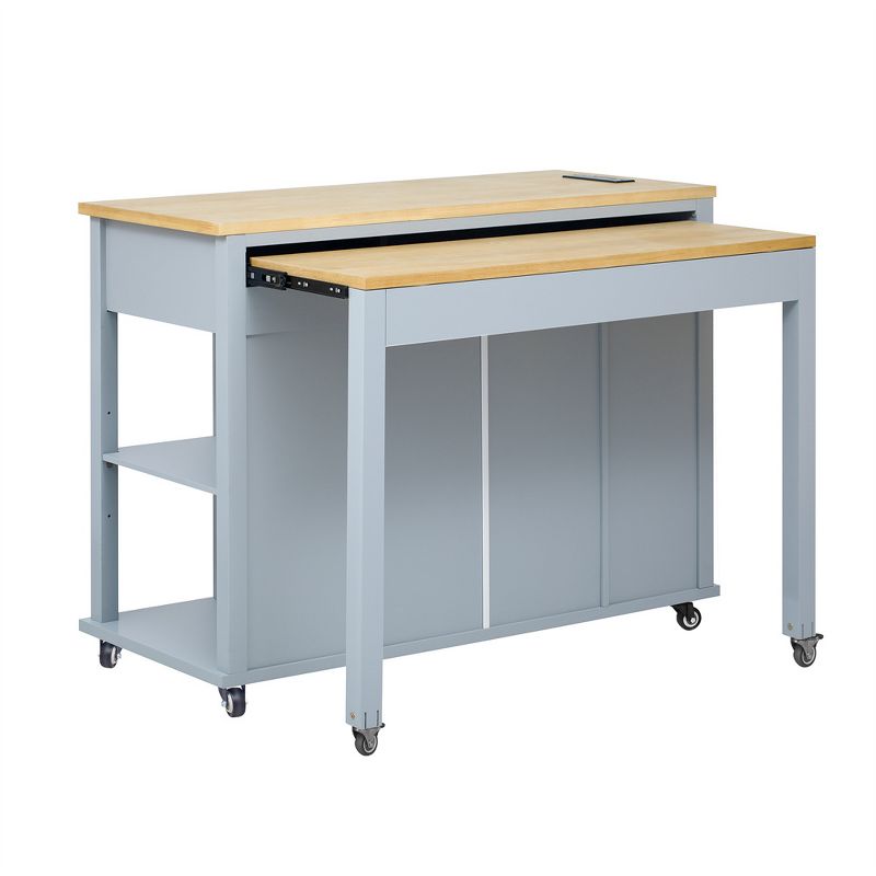 XINGHANZHENXUAN Gray Kitchen Island with Extendable Dining Table, Kitchen Table with Internal Storage Rack