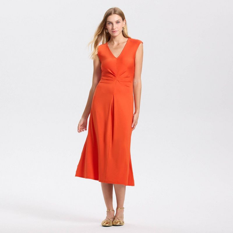 Women's Twist Waist Cocktail Midi A-Line Dress - A New Day™ Pureed Pumpkin L