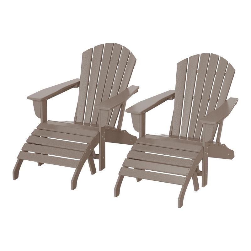 WestinTrends Dylan HDPE Outdoor Patio Adirondack Chairs with Ottomans (4-Piece Conversation Set), Weathered Wood