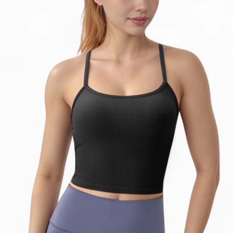 Anna-Kaci Active Women's Ribbed Cropped Tank with Strappy Back and Stretch Fit for Lightweight Layering - Small, Black