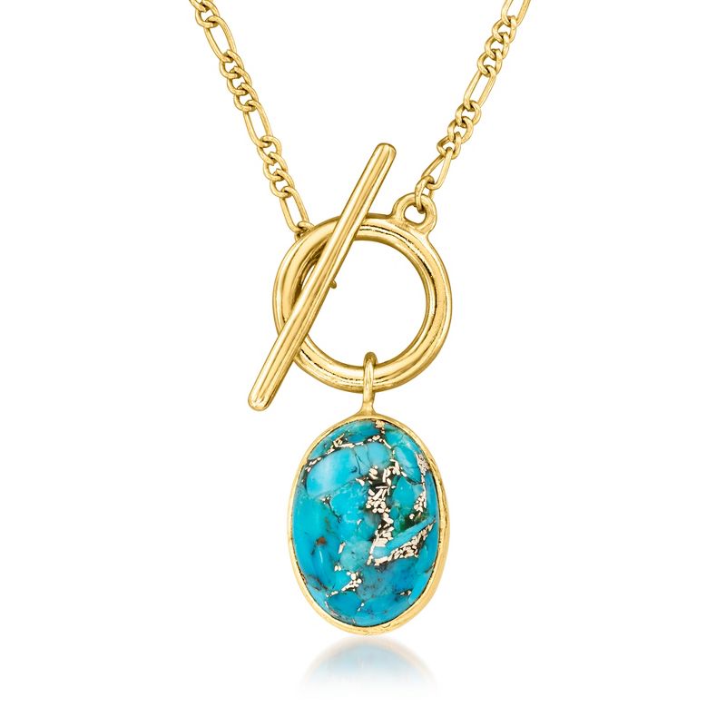 Ross-Simons Turquoise Toggle Necklace in 18kt Gold Over Sterling Size 20