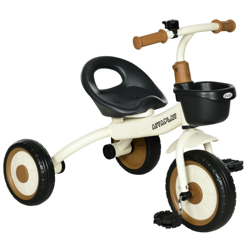 FONTOI Indoor Toddler Bike, Balance Bike with Basket, Kids Tricycle with Handlebar Grip for Boys and Girls, White, 27.8"*20.9"*22.8"
