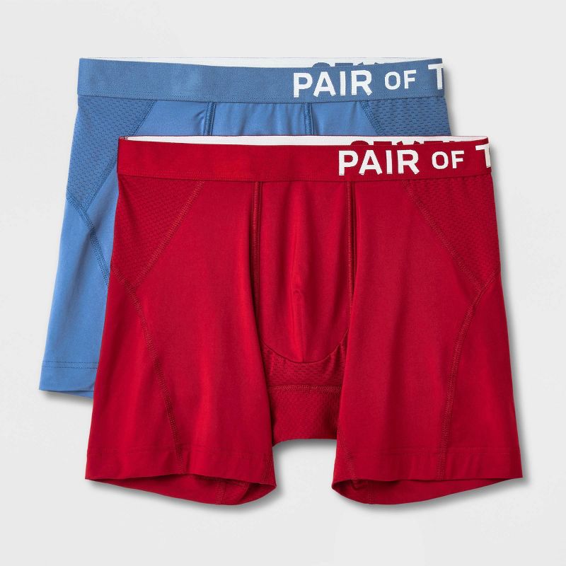 Pair of Thieves Men's SuperCool Boxer Briefs 2pk - Blue/Maroon S: Polyester-Spandex Blend, Mesh Construction, Machine Washable