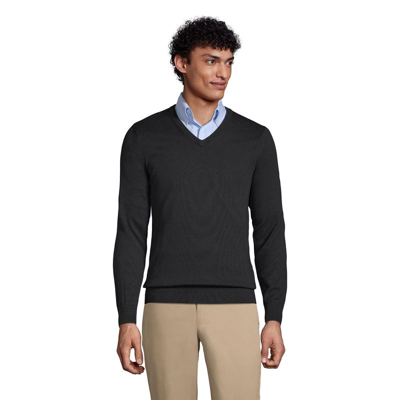Lands' End Men's Cotton Modal Fine Gauge V-neck Sweater - Large - Black