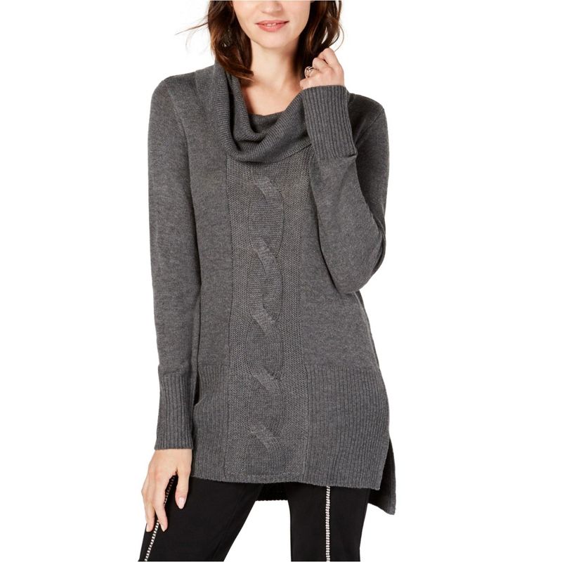 I.N.C International Concepts Womens Cable Tunic Sweater, gray, Large