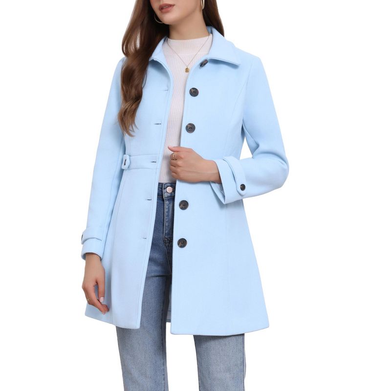 INSPIRE CHIC Women's Winter Classic Single Breasted Outwear Overcoat with Pockets Small Sky Blue