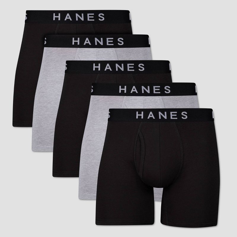 Hanes Premium Men's Boxer Briefs 5pk - Black/Gray M: Tagless, Lightweight Cotton Blend, Full Waistband Elastic, Machine Washable