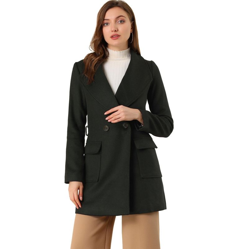 INSPIRE CHIC Women's Shawl Collar Lapel Winter Belted Coat with Pockets Black Small