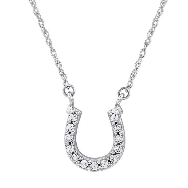 GILDED 1/10 CTTW Natural Round-Cut Diamonds Horseshoe Necklaces in 10KT White Gold, 17" Chain