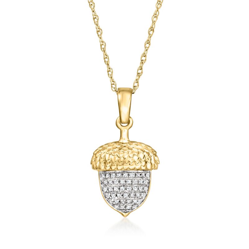Ross-Simons Diamond Acorn Pendant Necklace in 14kt Yellow Gold Size 18