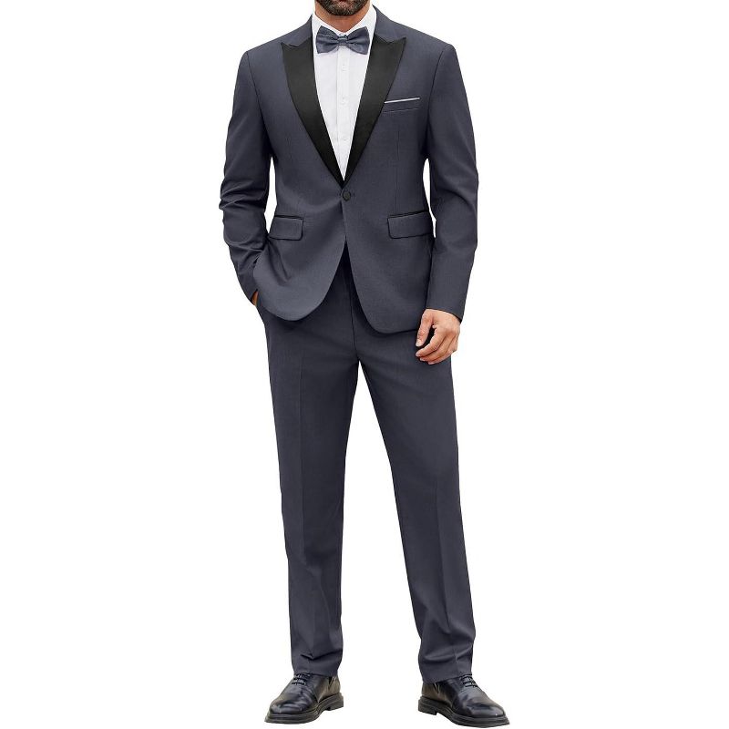COOFANDY Men's 2 Piece Suit Slim Fit One Button Tuxedo Jacket Pants for Wedding Prom Business Dark Grey XL