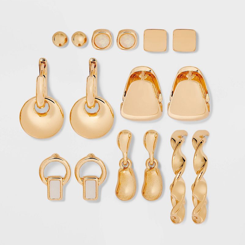 Multi Earring Set with Mother of Pearl & Faux Opal Set 8pc - Universal Thread™ Gold: Nickel-Free Metal, Hoop & Stud