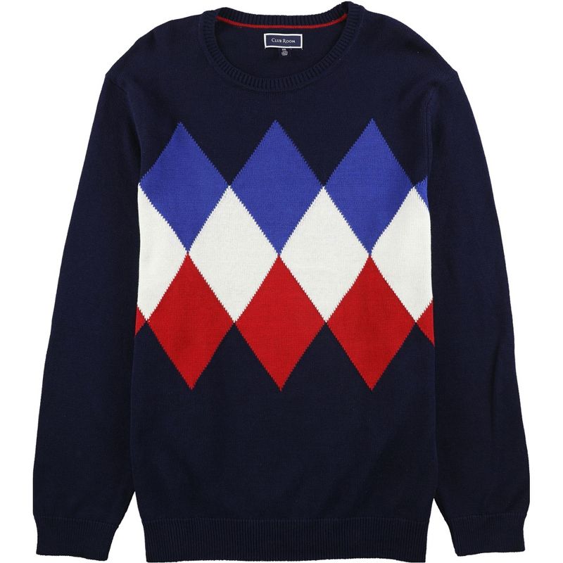 Club Room Mens Exploded Argly Pullover Sweater, navyblue, Large