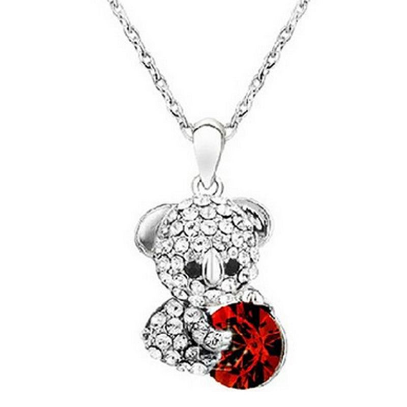 Wrapables Cute Teddy Bear Crystal Pendant Necklace Red