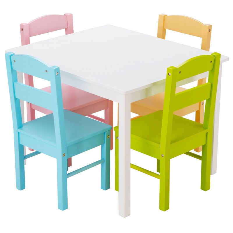 Costway 5 Pieces Kids Wood Table & Chair Set for 2-6 Years Colorful