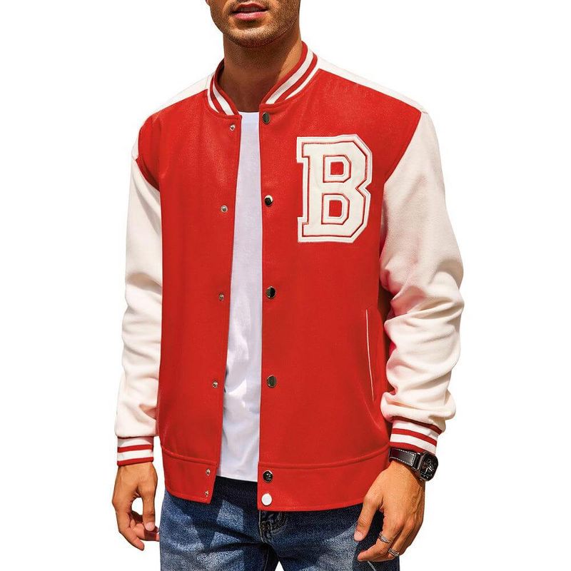 COOFANDY Men's Varsity Jacket Wool Blend Letterman Bomber Jacket Baseball Lightweight Jacket Red XL