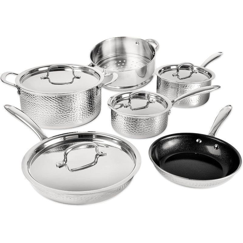 Granitestone Stainless Steel Cookware Set Hammered 10 Pc Nonstick Stainless Steel Pots and Pans Set