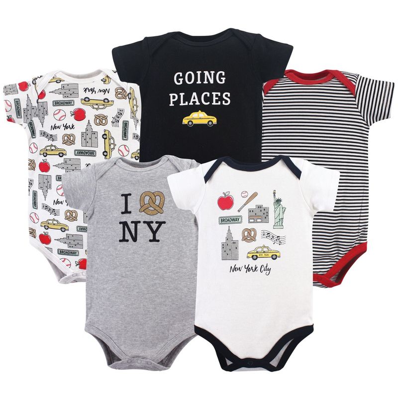 Hudson Baby Infant Boy Cotton Bodysuits 5pk, New York, 3-6 Months