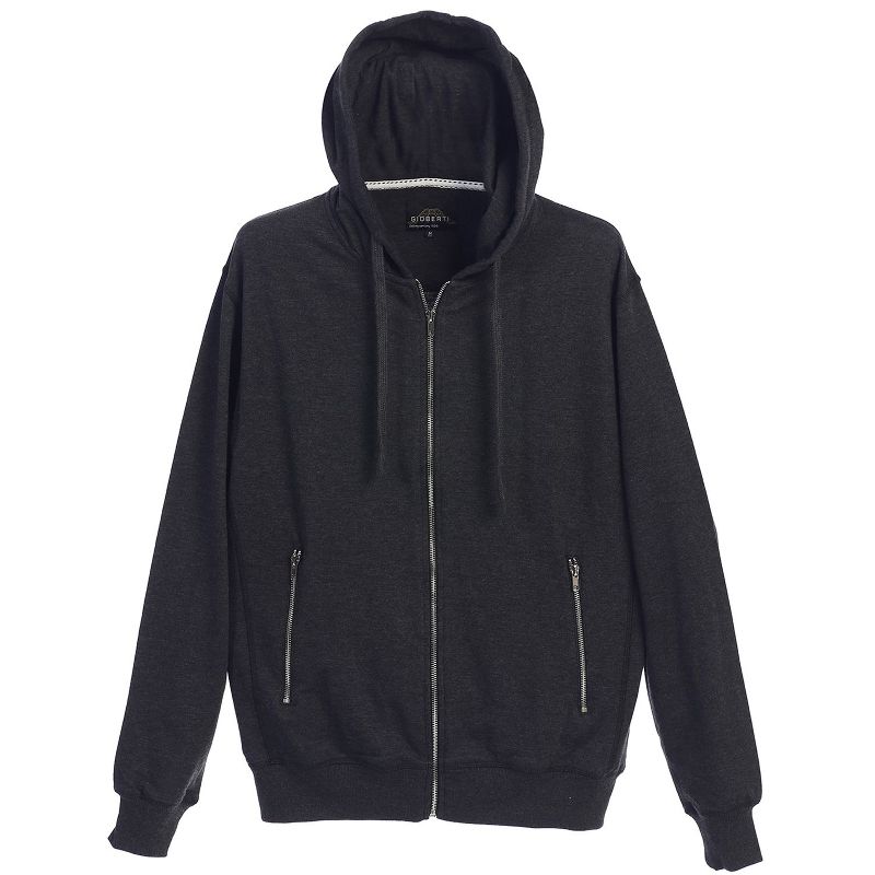 Gioberti Men's Full Zip Up Hoodie with Metal Zipper Pockets, Heather Charcoal, Small