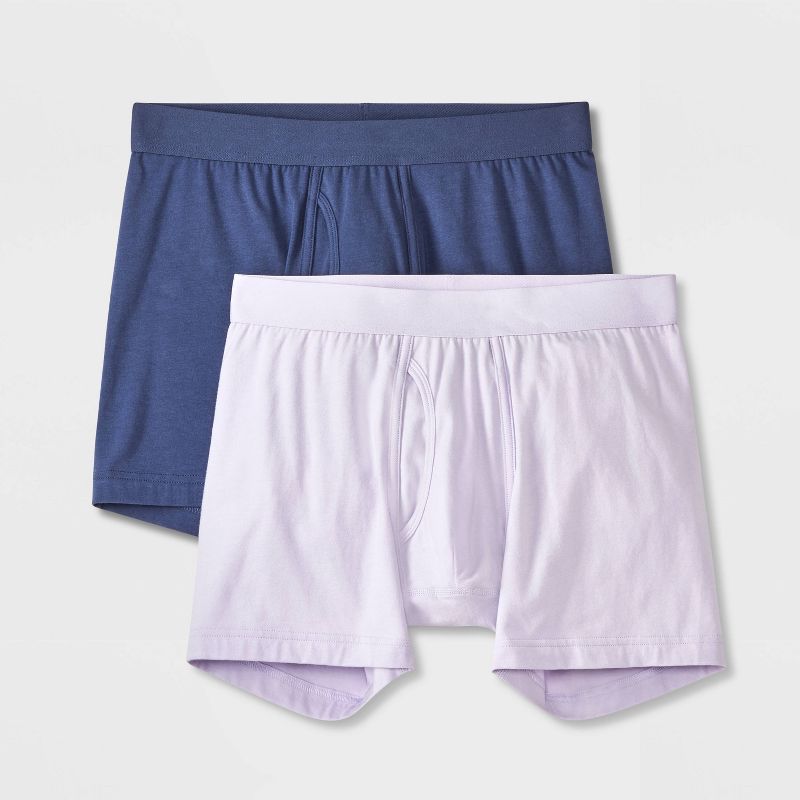 Men's 2pk Fashion Boxer Briefs - Goodfellow & Co™ Purple L: Cotton-Spandex Blend, Mid Rise, Knit Fabric