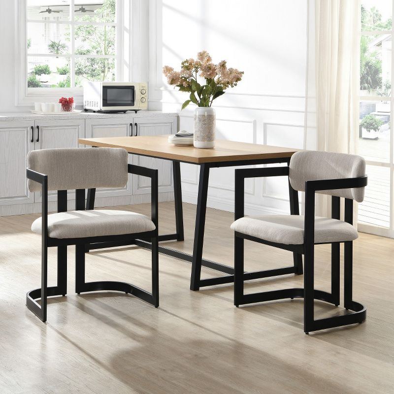 Set of 2 Modern Upholstered Dining Armchairs with Black Metal Frame, Soft Fabric Armchairs for Dining Room or Kitchen-Panipeachy