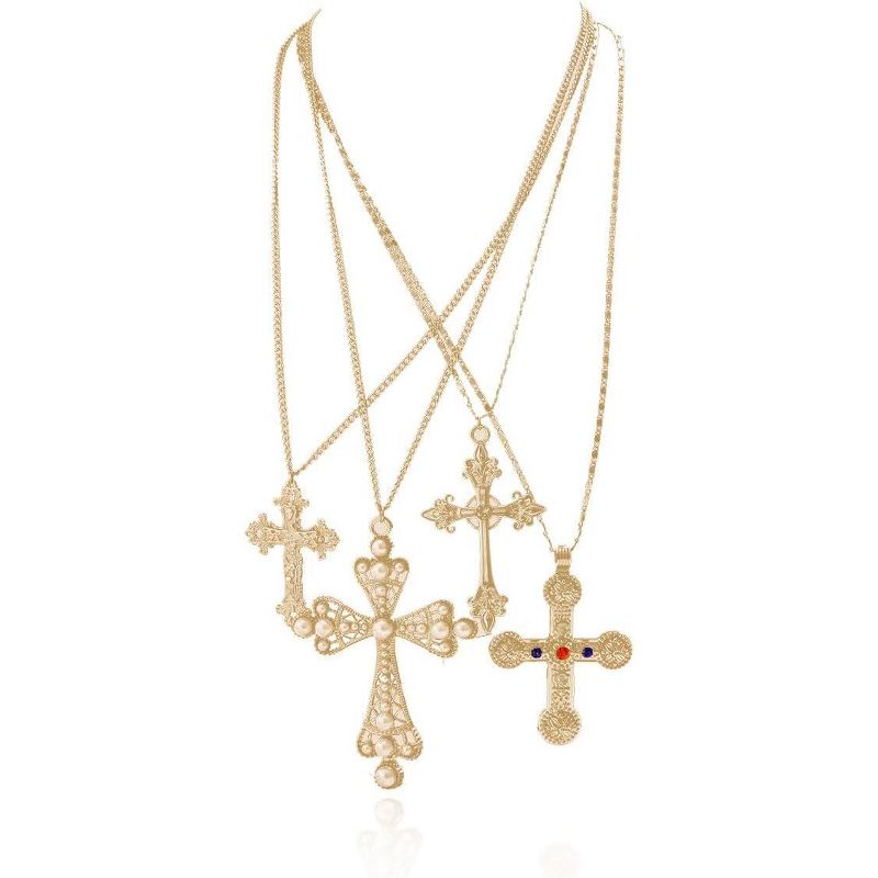 Summit Adventure Layered Cross & Pearl Necklace Set | Punk Grunge Y2K Statement Jewelry