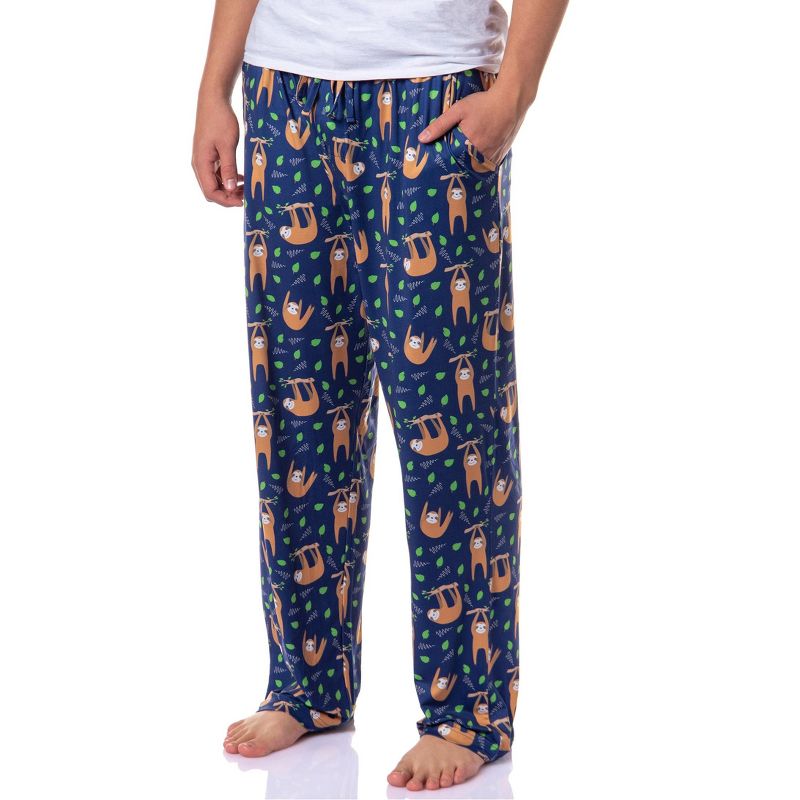 Intimo PJammy Men's Sloth Animal Hanging Around Sleep Lounge Pajama Pants (Medium) Blue