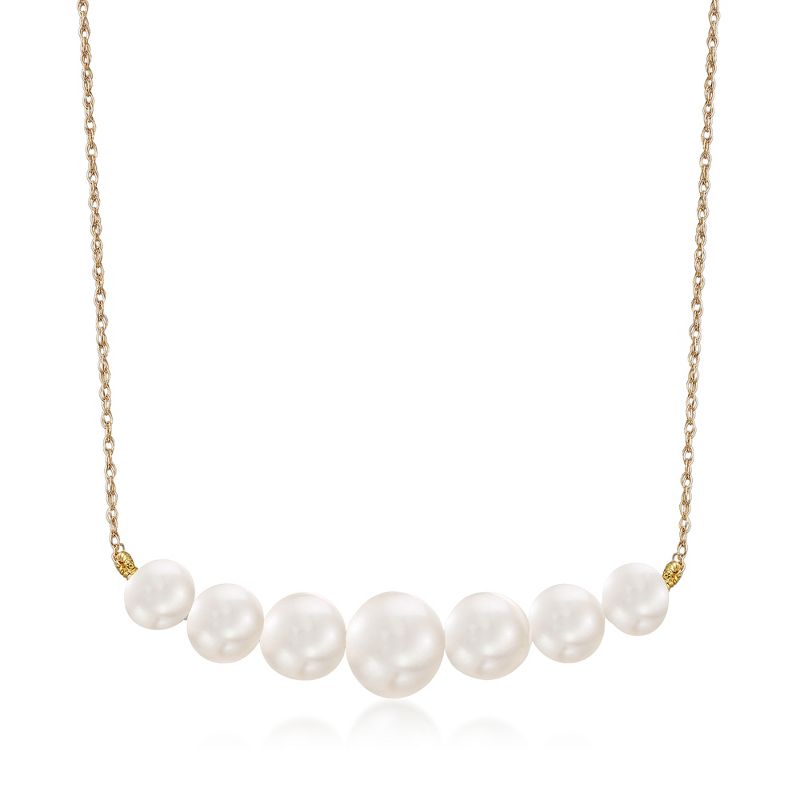 Ross-Simons 5-9mm Graduated Cultured Pearl Bar Necklace in 14kt Yellow Gold Size 20
