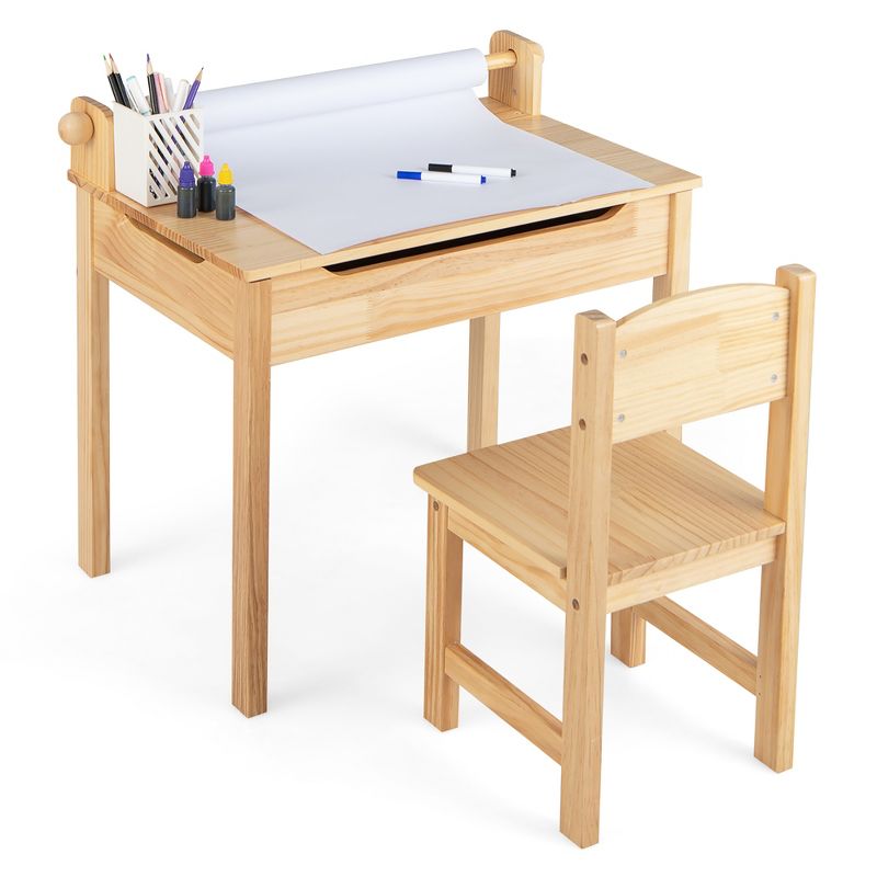 Costway Toddler Multi Activity Table with Chair Kids Art & Crafts Table with Paper Roll Holder