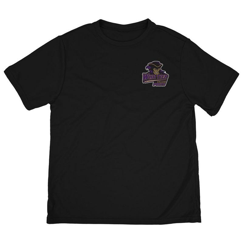 Boys' Whittier College Sport T-Shirt Left Chest Logo Black Medium