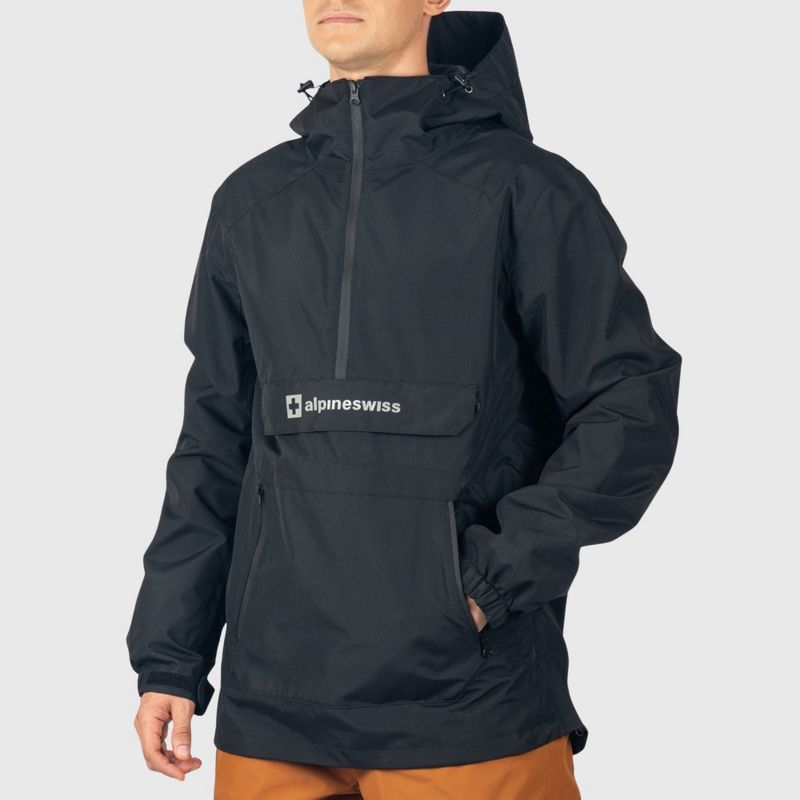 Alpine Swiss Mens Snowboard Jacket 10K Waterproof Hooded Ski Shell Anorak Windproof Pullover Winter Sport Coat BLK LRG