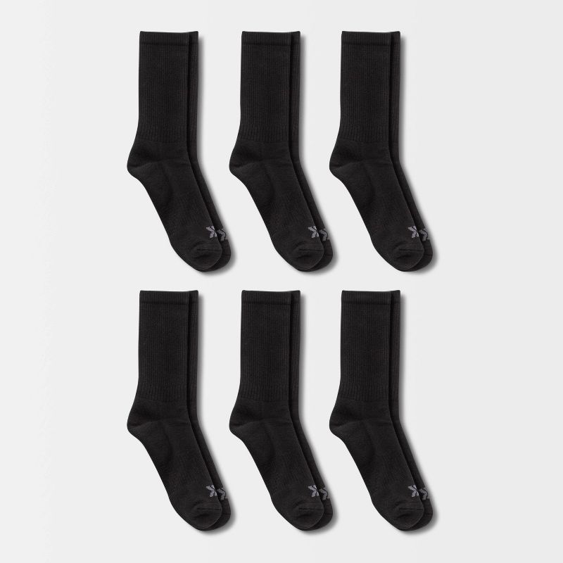 Men's Active Crew Socks 6pk - All In Motion™ Black 6-12: Moisture Wicking, Arch Support, Reinforced Heel/Toe