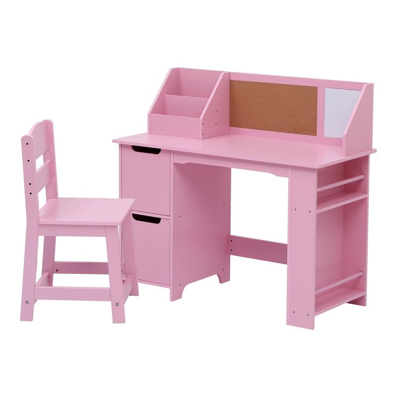 Study Desk and Chair Set, Learning Desk for Kids - Features Bookshelf, Bulletin Board, Cabinets- Perfect for Children Ages 3-8