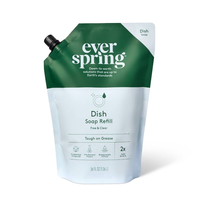 Unscented Free and Clear Liquid Dish Soap Refill - 36 fl oz - Everspring™