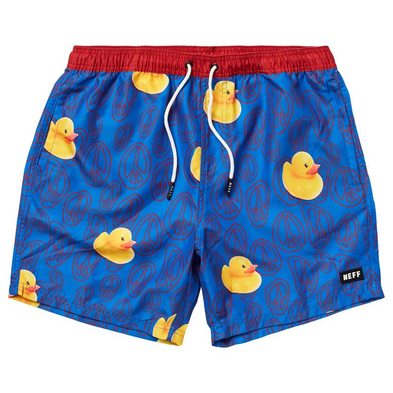 NEFF Men's Blue Ducky Peace Sign Daily Hot Tub Board Shorts for Swimming (XL)