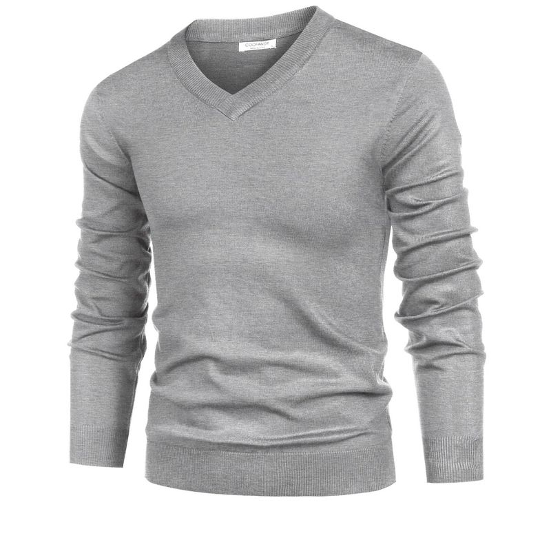 COOFANDY Mens V Neck Dress Sweater Long Sleeve Slim Fit Fashion Pullover Sweater Light Grey M