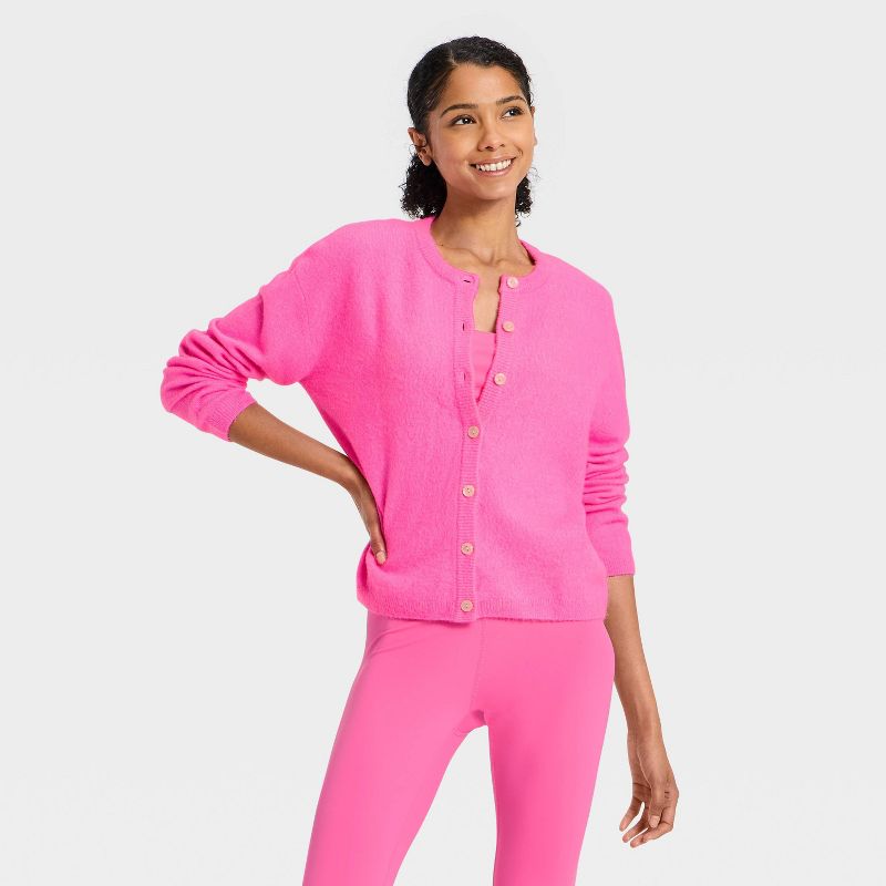 Women's Button-Up Cardigan Sweater - JoyLab™ Neon Pink M
